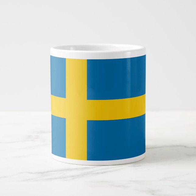 Custom Name & Text Swedish Flag Large Coffee Mug (Front)