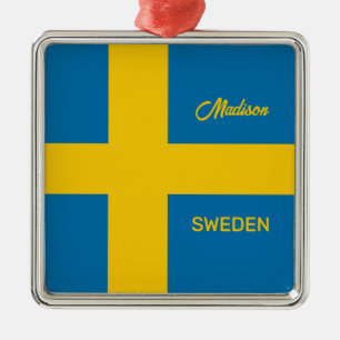 Custom Name & Text Swedish Flag Metal Ornament