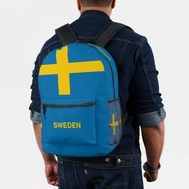 Custom Name & Text Swedish Flag Printed Backpack (Insitu (Model))