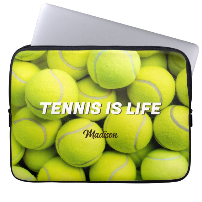 Custom Name & Text Tennis Balls Laptop Sleeve (Front)
