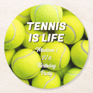Custom Name & Text Tennis Balls Round Paper Coaster