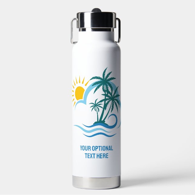 Custom Name & Text Tropical Islands Water Bottle (Front)