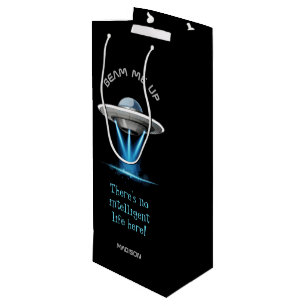 Custom name & text UFO Spaceship bottle gift bag
