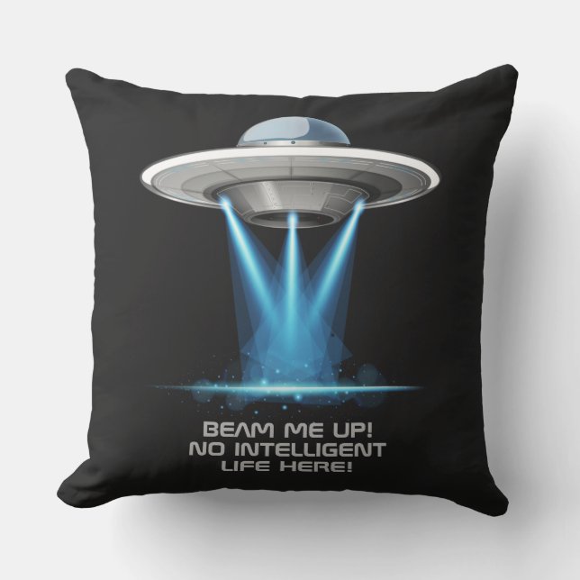 Custom name & text UFO Spaceship throw pillows (Front)