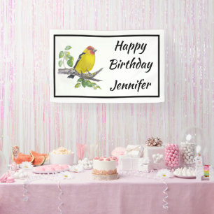 Custom Name Text Watercolor Scarlet Tanager Bird Banner