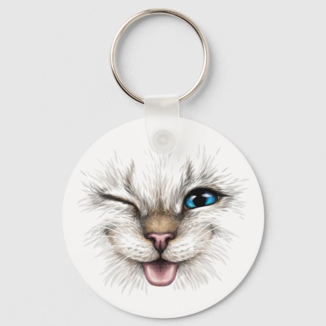 Custom Name & Text Winking Cat Key Ring (Front)