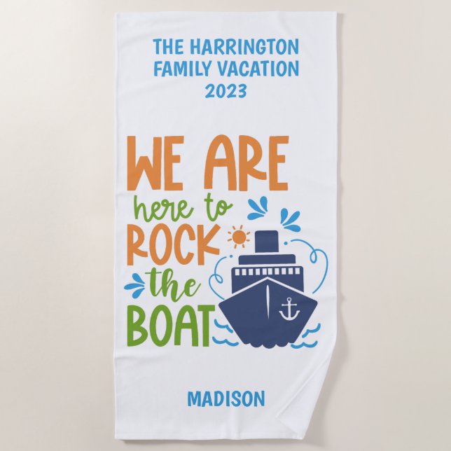 Custom Name, Text & Year Cruise Beach Towel (Front)