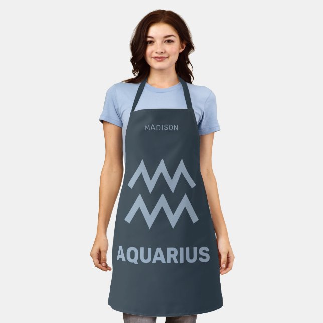 Custom Name / Text Zodiac Sign Aquarius Apron (Worn)