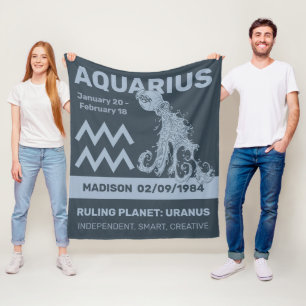 Custom Name / Text Zodiac Sign Aquarius Fleece Blanket