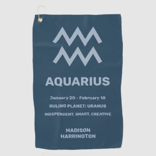 Custom Name / Text Zodiac Sign Aquarius Golf Towel