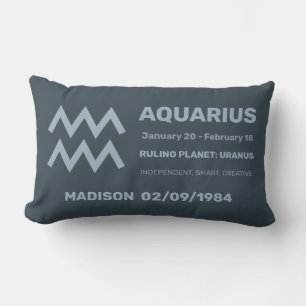 Custom Name / Text Zodiac Sign Aquarius Lumbar Cushion