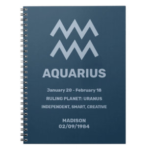 Custom Name / Text Zodiac Sign Aquarius Notebook