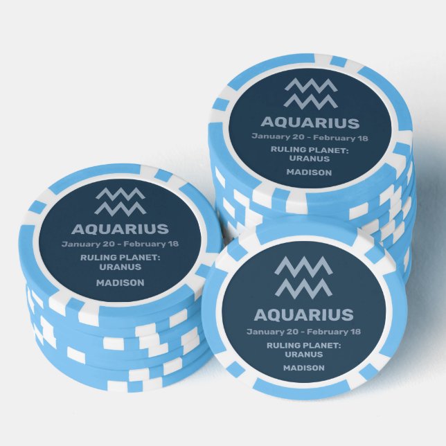 Custom Name / Text Zodiac Sign Aquarius Poker Chips (Stack)