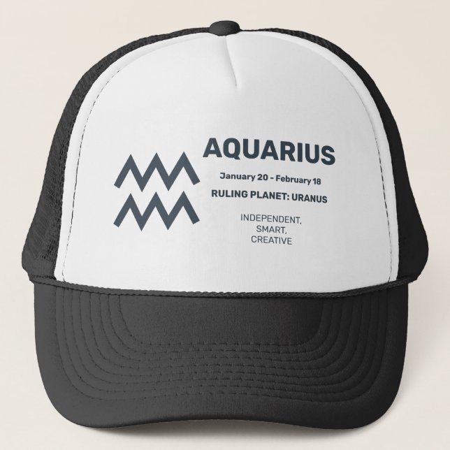 Custom Name / Text Zodiac Sign Aquarius Trucker Hat (Front)