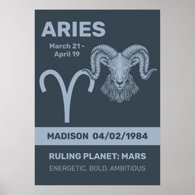 Custom Name / Text Zodiac Sign Aries (Front)
