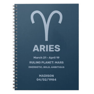 Custom Name / Text Zodiac Sign Aries Notebook