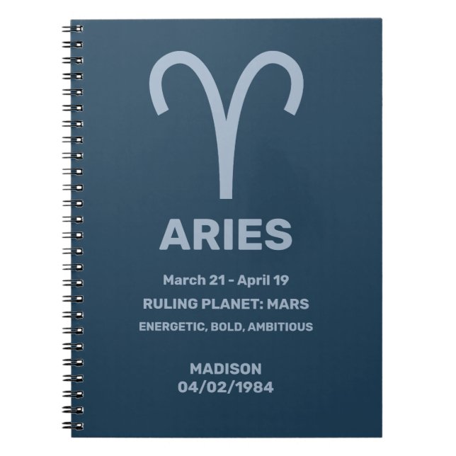 Custom Name / Text Zodiac Sign Aries Notebook (Front)