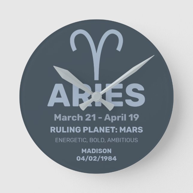 Custom Name / Text Zodiac Sign Aries Round Clock (Front)