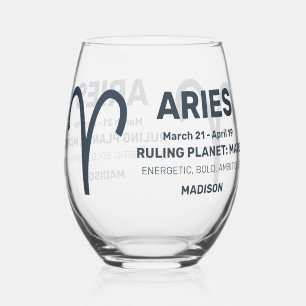 Custom Name / Text Zodiac Sign Aries Stemless Wine Glass