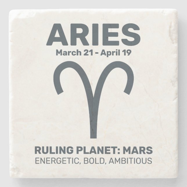 Custom Name / Text Zodiac Sign Aries Stone Coaster (Front)