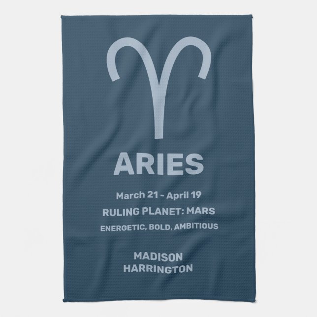 Custom Name / Text Zodiac Sign Aries Tea Towel (Vertical)