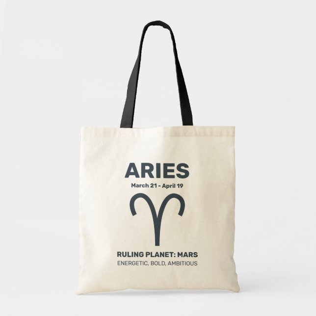 Custom Name / Text Zodiac Sign Aries Tote Bag (Front)