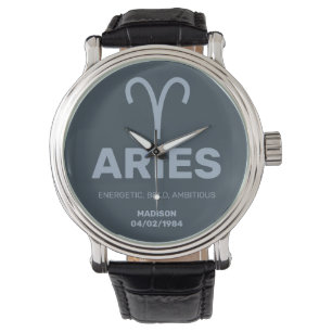 Custom Name / Text Zodiac Sign Aries Watch