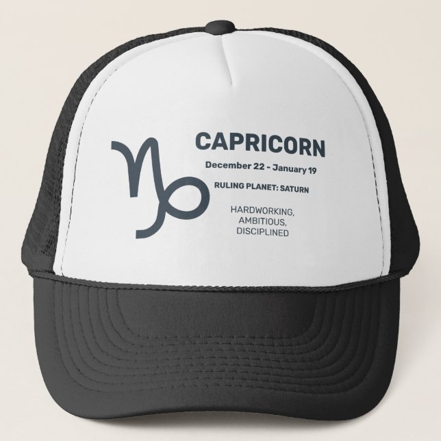 Custom Name / Text Zodiac Sign Capricorn Trucker Hat (Front)
