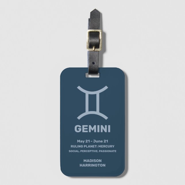 Custom Name / Text Zodiac Sign Gemini Luggage Tag (Front Vertical)