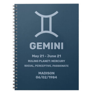 Custom Name / Text Zodiac Sign Gemini Notebook