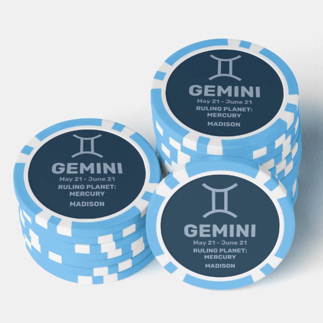 Custom Name / Text Zodiac Sign Gemini Poker Chips (Stack)