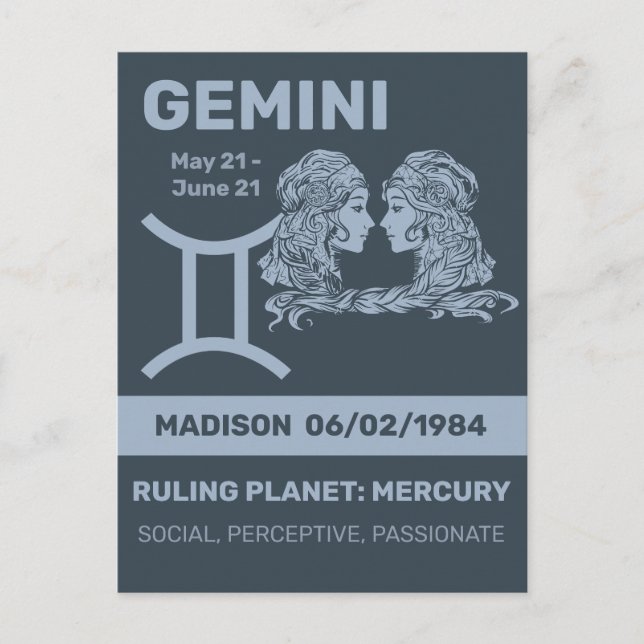 Custom Name / Text Zodiac Sign Gemini Postcard (Front)