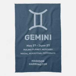 Custom Name / Text Zodiac Sign Gemini Tea Towel