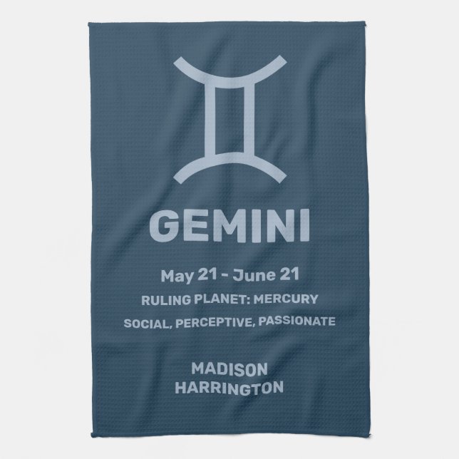 Custom Name / Text Zodiac Sign Gemini Tea Towel (Vertical)