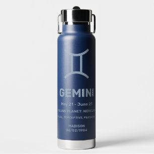Custom Name / Text Zodiac Sign Gemini Water Bottle