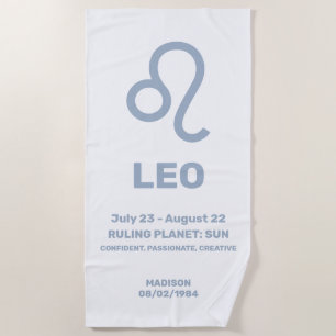 Custom Name / Text Zodiac Sign Leo Beach Towel