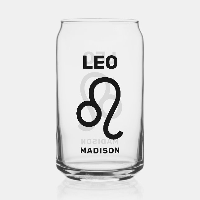 Custom Name / Text Zodiac Sign Leo Can Glass (Front)