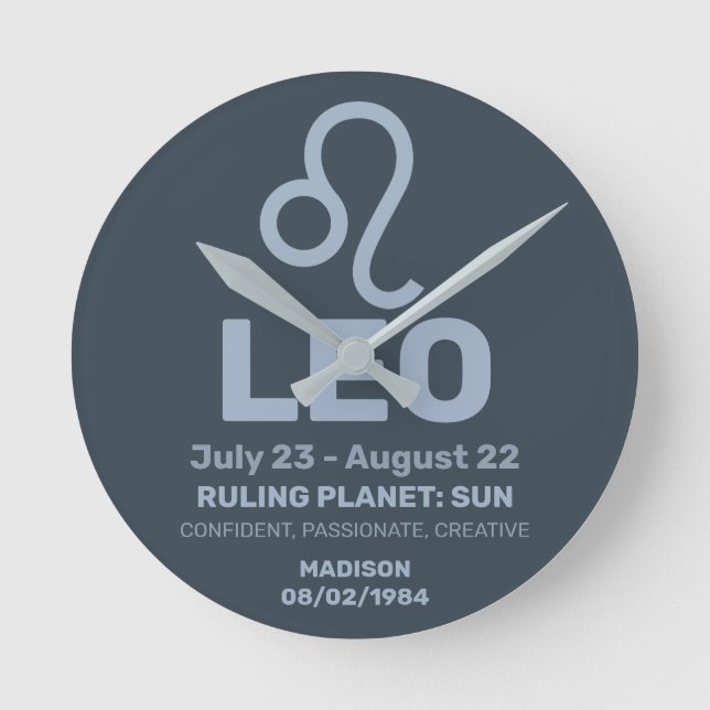 Custom Name / Text Zodiac Sign Leo Round Clock (Front)