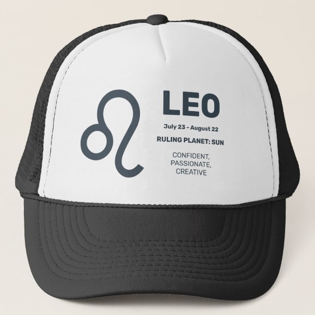 Custom Name / Text Zodiac Sign Leo Trucker Hat (Front)