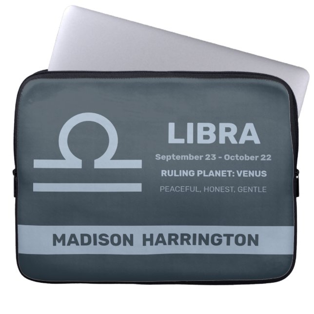 Custom Name / Text Zodiac Sign Libra Laptop Sleeve (Front)