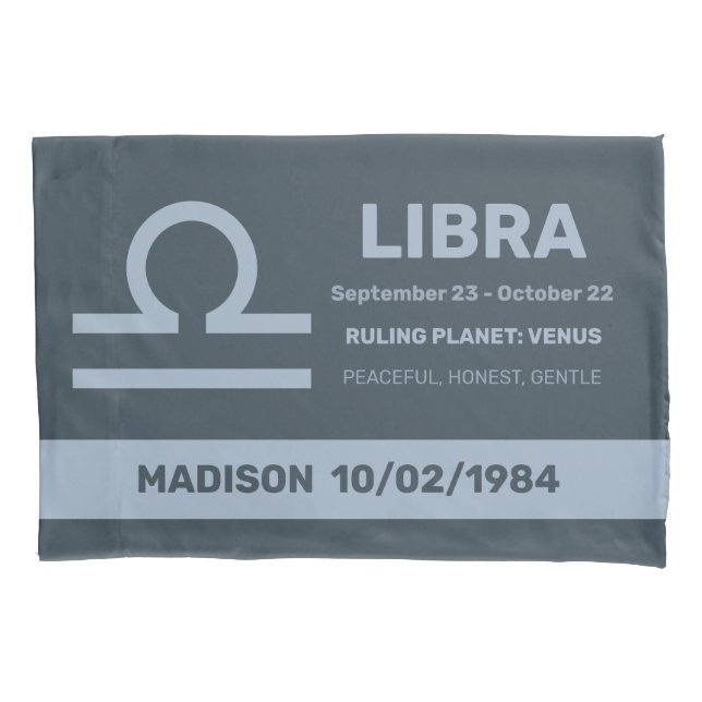 Custom Name / Text Zodiac Sign Libra Pillowcase (Front)