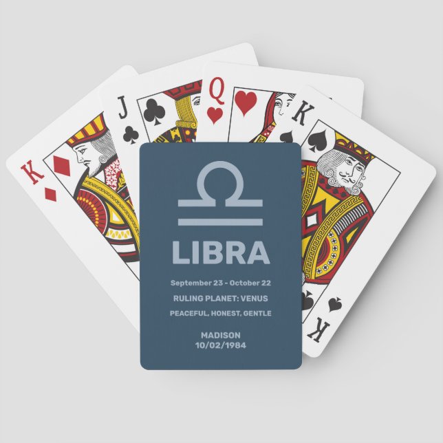 Custom Name / Text Zodiac Sign Libra Playing Cards (Back)
