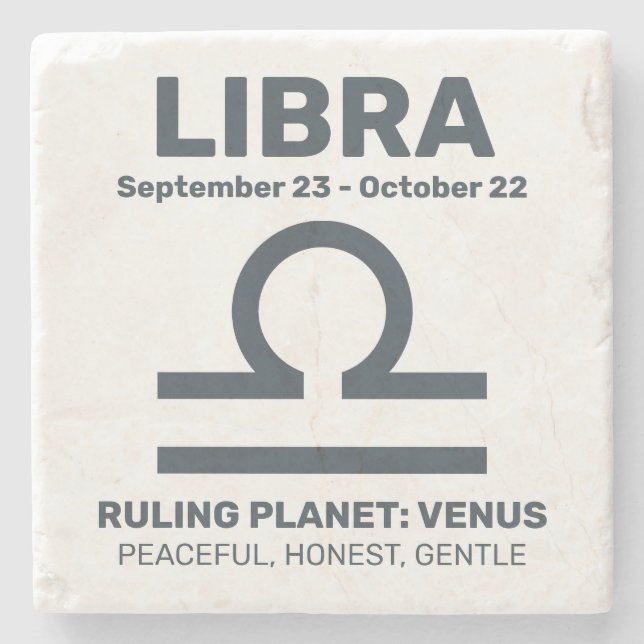 Custom Name / Text Zodiac Sign Libra Stone Coaster (Front)