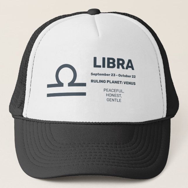 Custom Name / Text Zodiac Sign Libra Trucker Hat (Front)