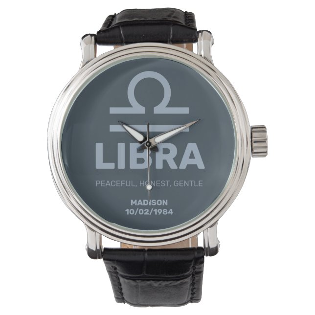 Custom Name / Text Zodiac Sign Libra Watch (Front)