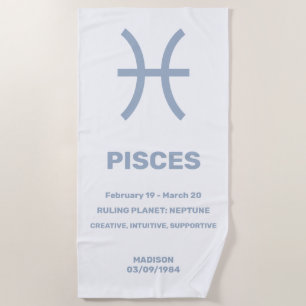 Custom Name / Text Zodiac Sign Pisces Beach Towel