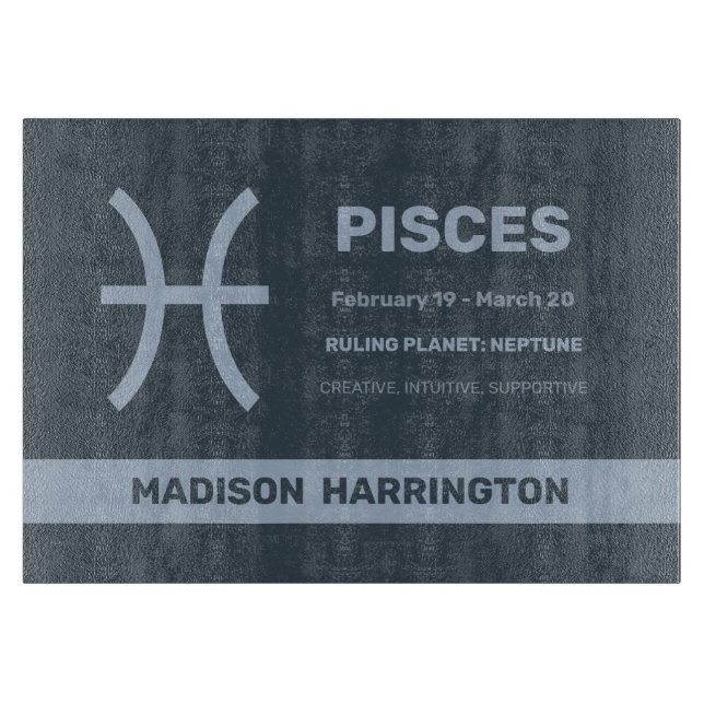 Custom Name / Text Zodiac Sign Pisces Cutting Board (Front)