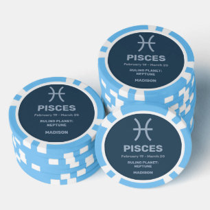 Custom Name / Text Zodiac Sign Pisces Poker Chips