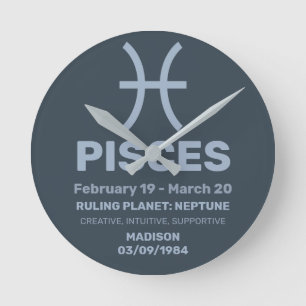 Custom Name / Text Zodiac Sign Pisces Round Clock