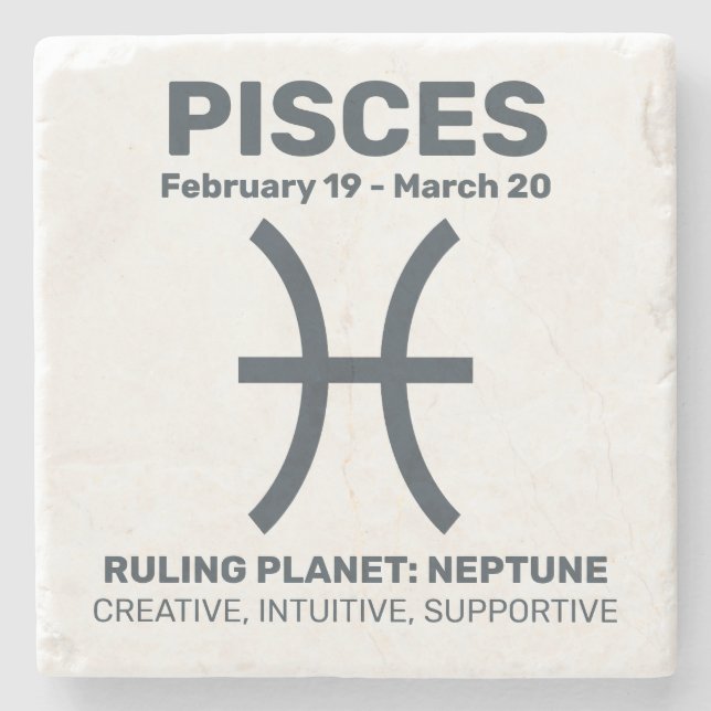 Custom Name / Text Zodiac Sign Pisces Stone Coaster (Front)